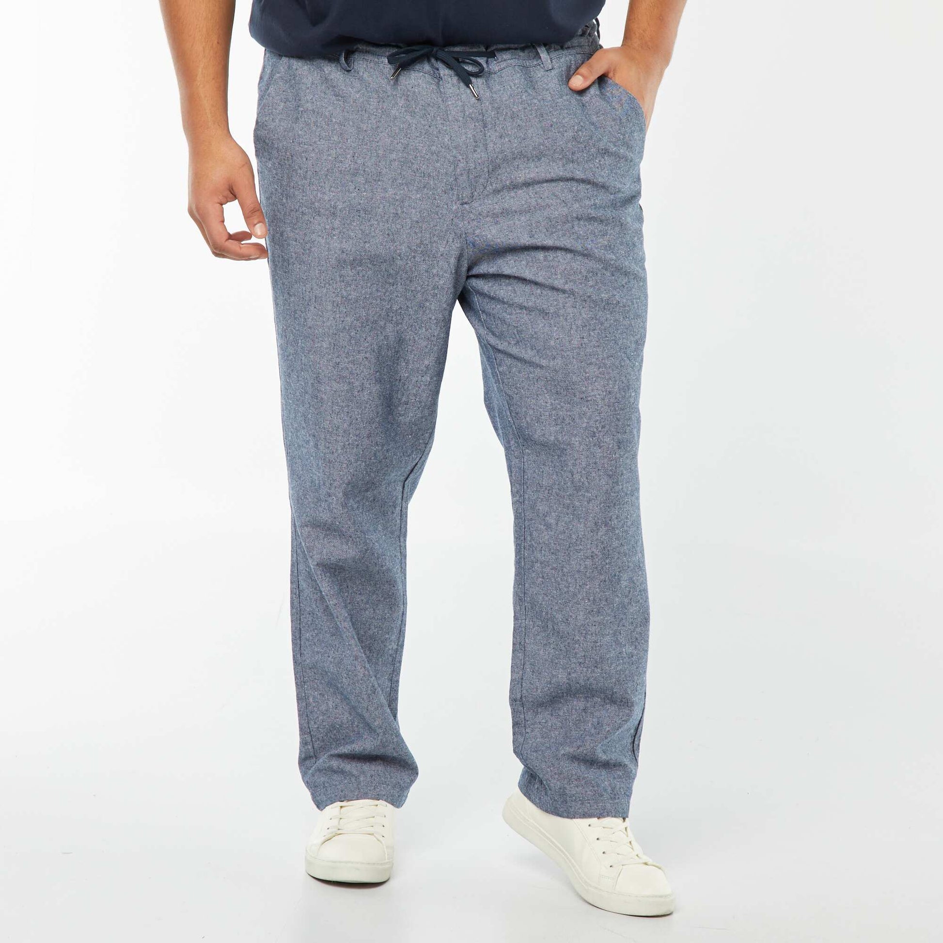 Pantalon chino regular en lin mélangé BLEU
