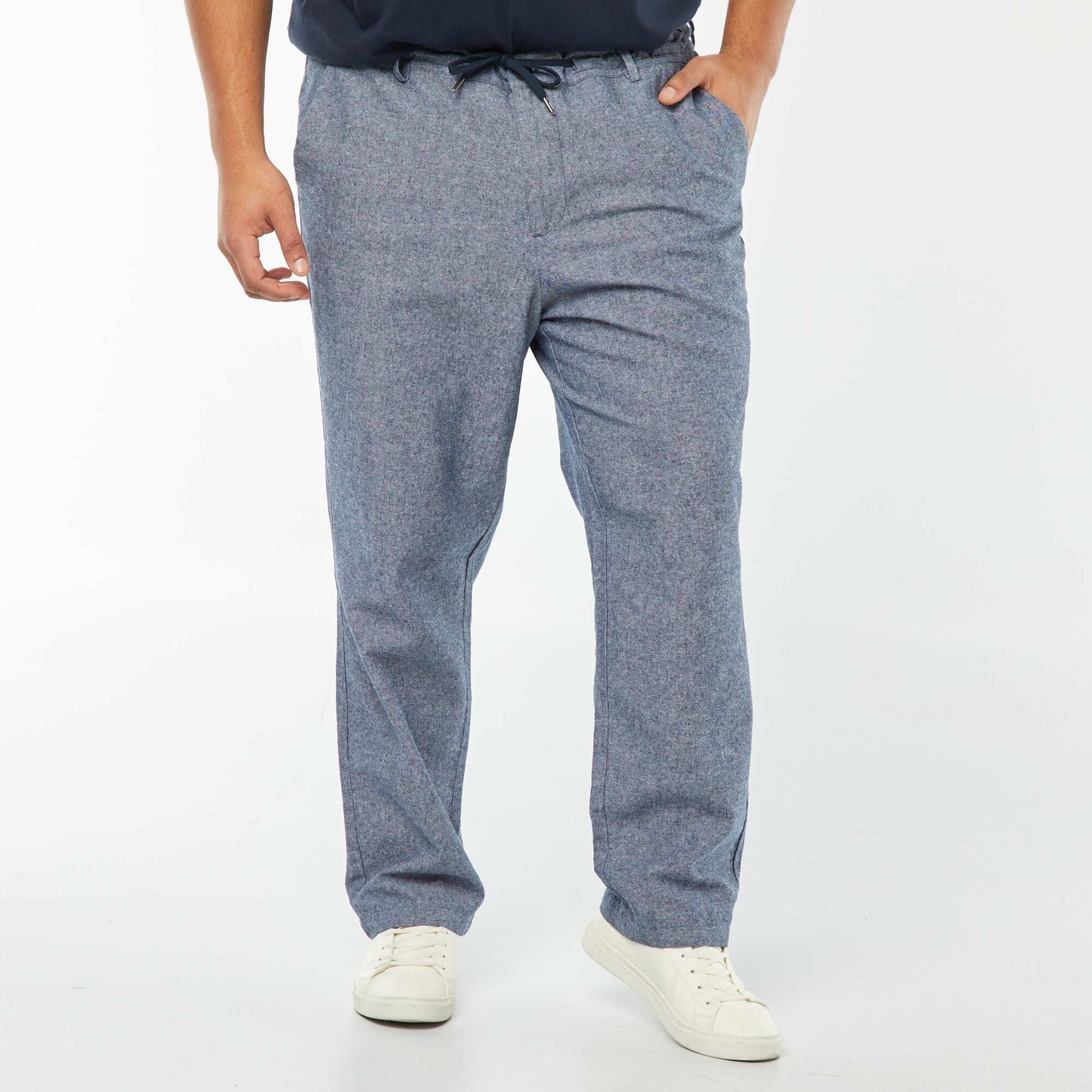 Pantalon chino regular en lin mélangé BLEU