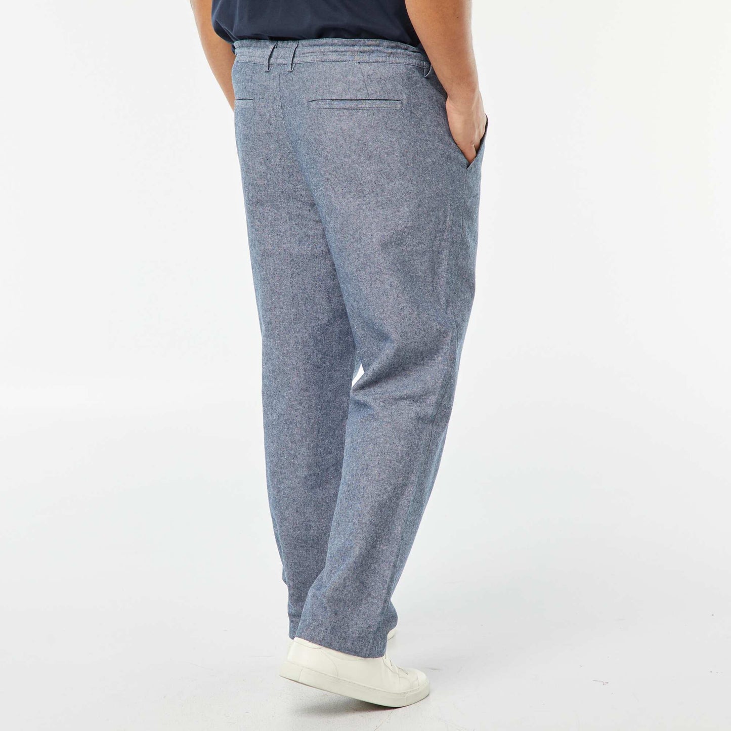 Pantalon chino regular en lin mélangé BLEU