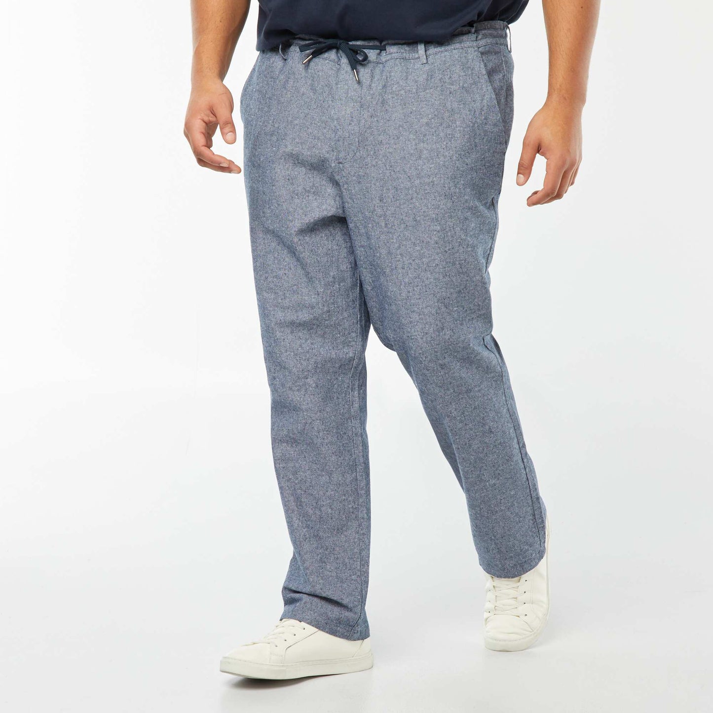 Pantalon chino regular en lin mélangé BLEU