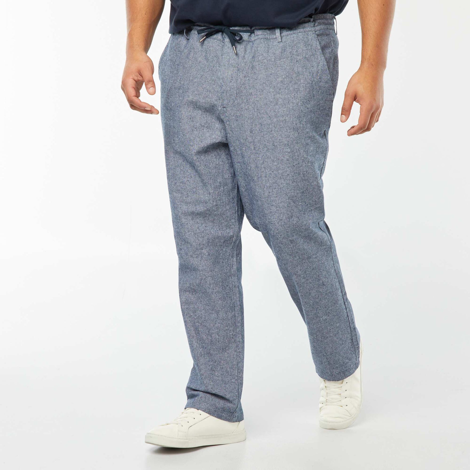 Pantalon chino regular en lin mélangé BLEU