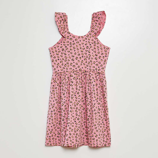 Robe à bretelles volantées à motif ROSE