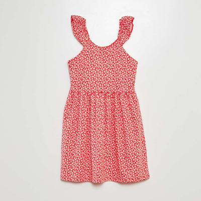 Robe à bretelles volantées à motif ROUGE