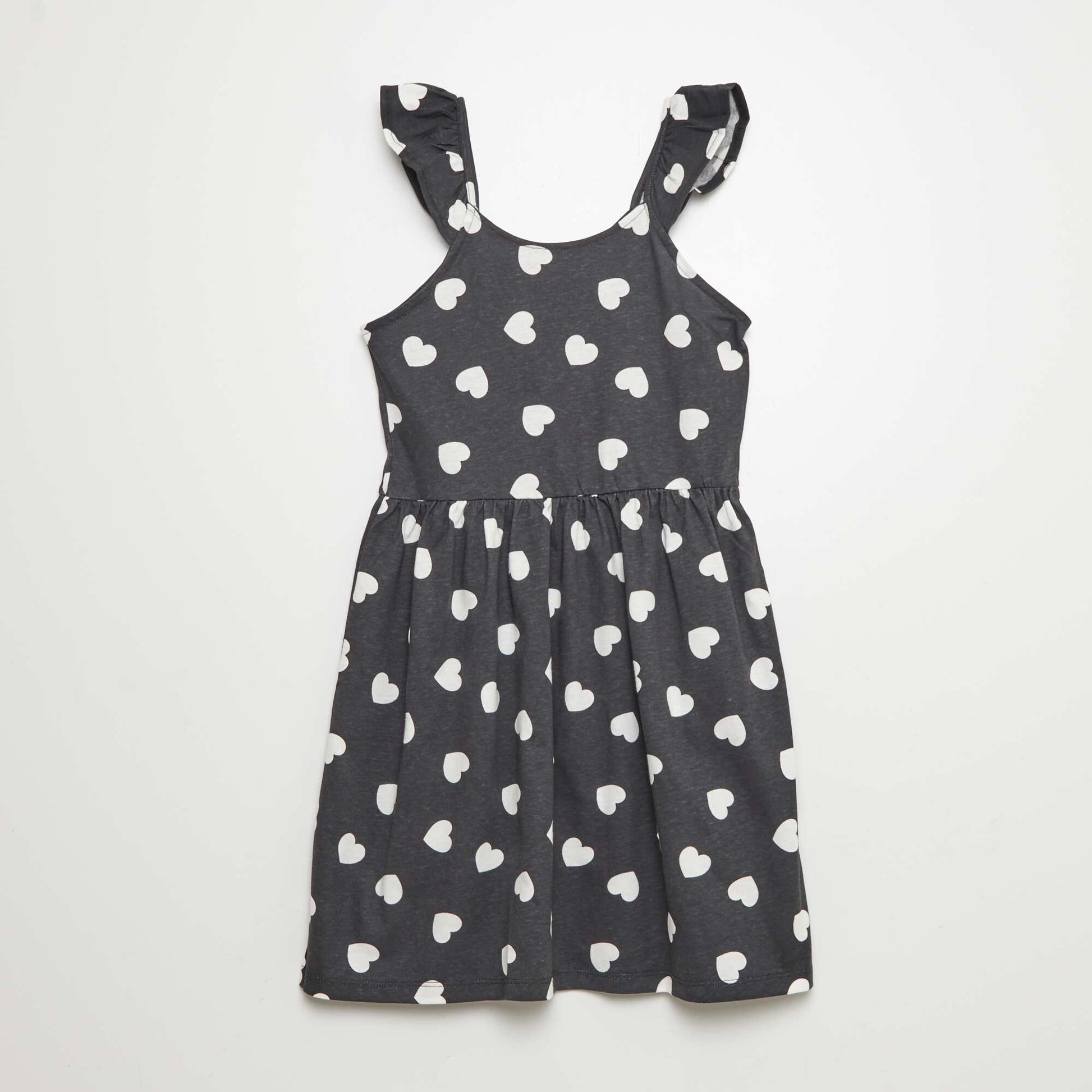 Robe à bretelles volantées à motif NOIR