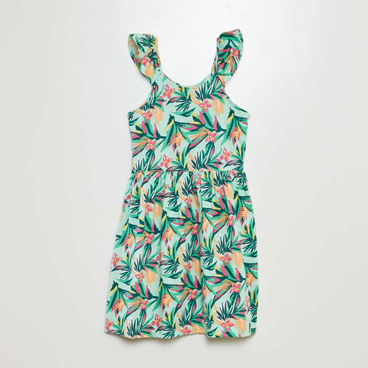 Robe à bretelles volantées à motif VERT