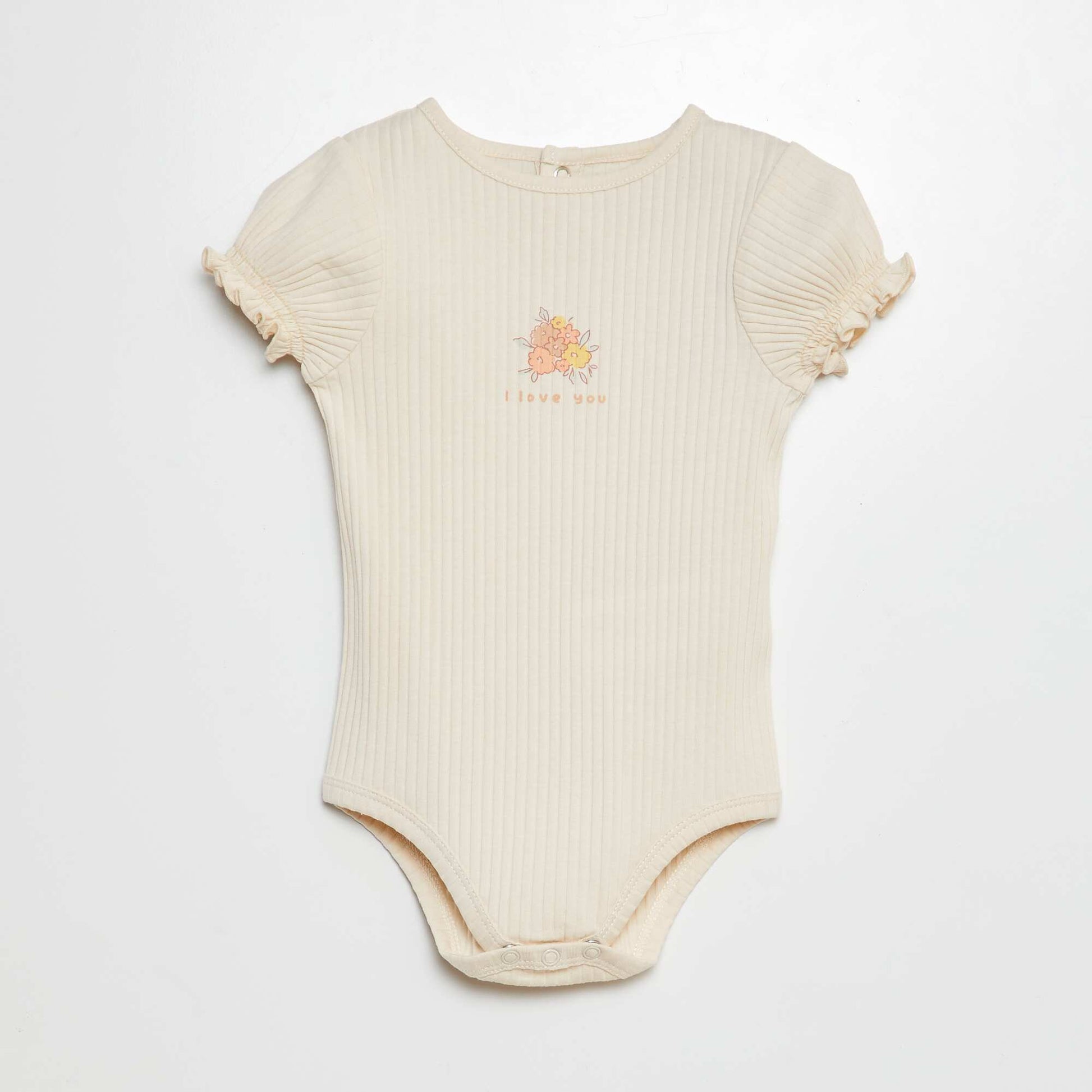 Body côtelé à motif floral BLANC