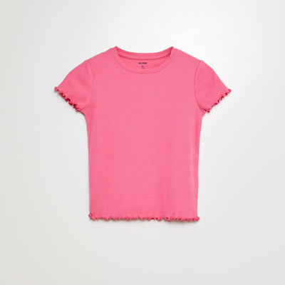 T-shirt côtelé bords ondulés ROSE