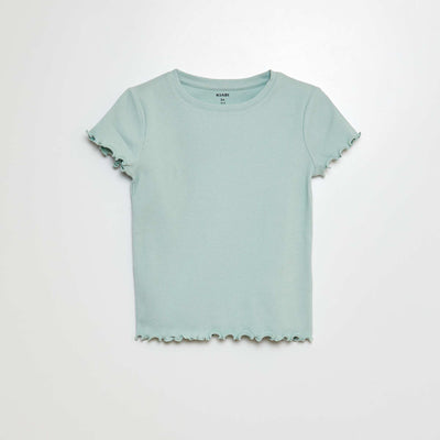 T-shirt côtelé bords ondulés VERT