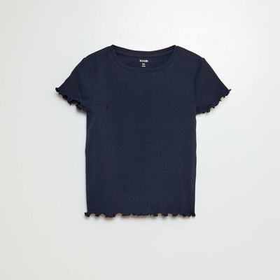 T-shirt côtelé bords ondulés MARINE