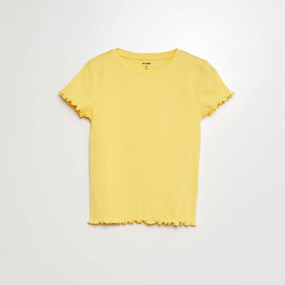 T-shirt côtelé bords ondulés JAUNE