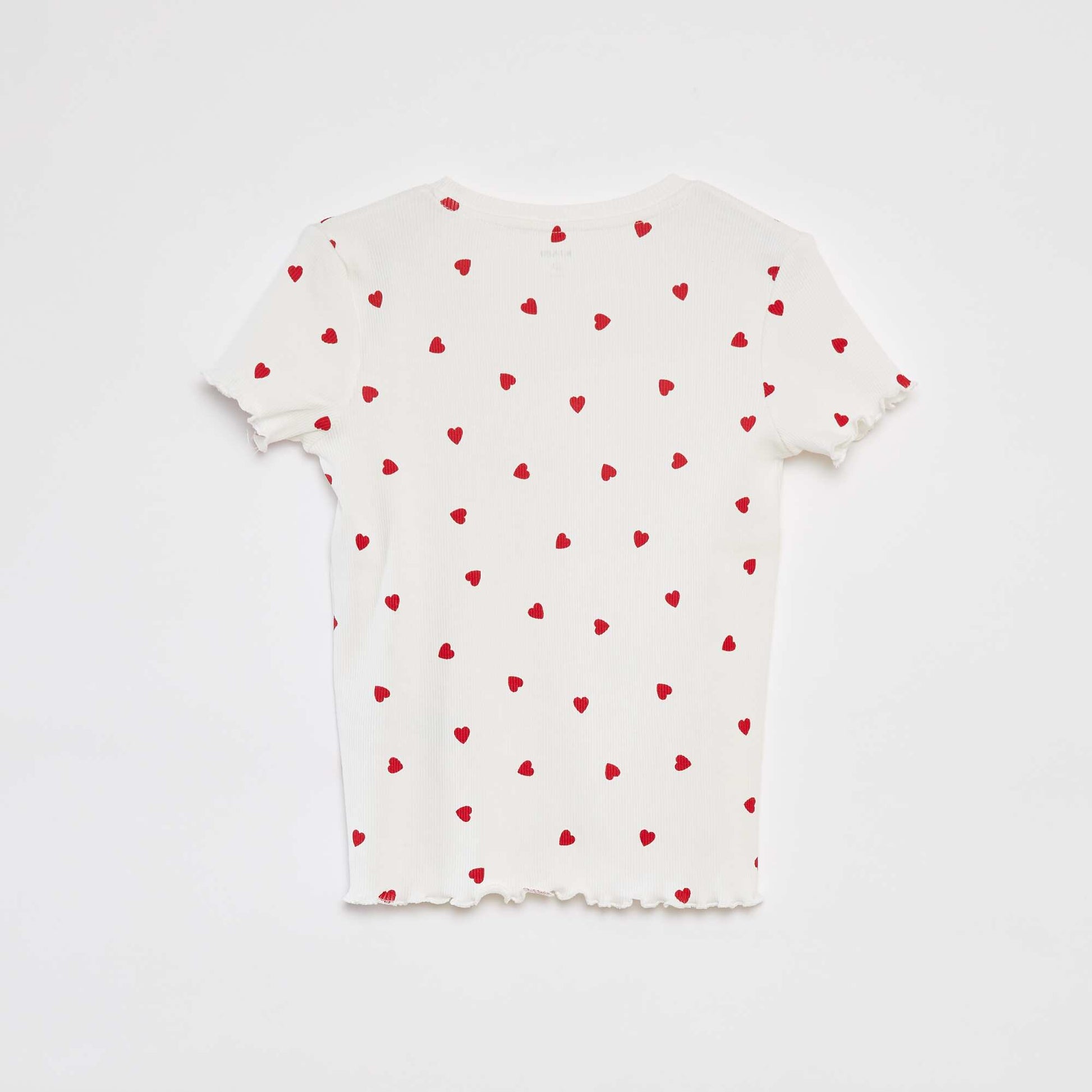 T-shirt côtelé avec bords ondulés et motifs BLANC