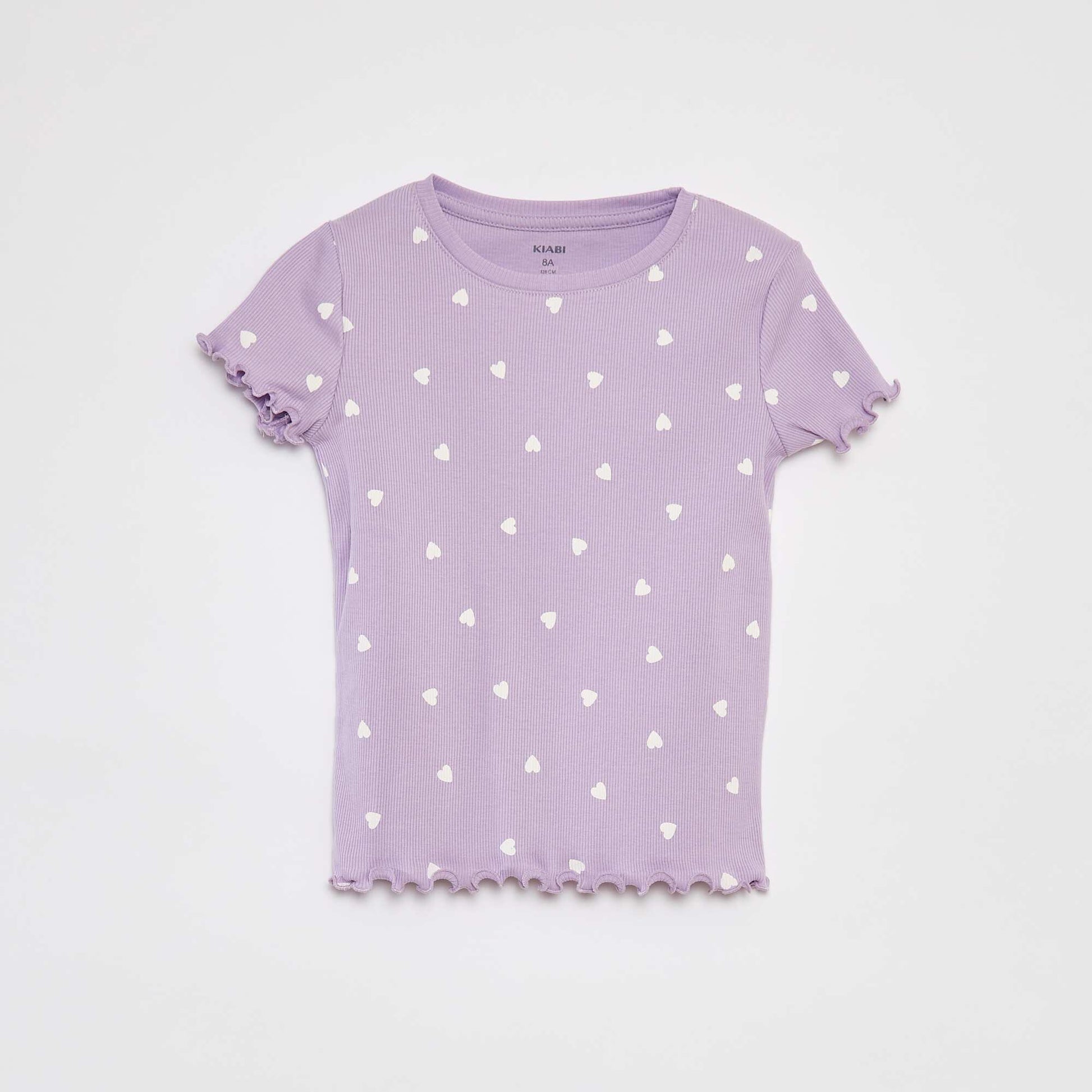 T-shirt côtelé avec bords ondulés et motifs VIOLET