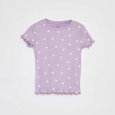 T-shirt côtelé avec bords ondulés et motifs VIOLET