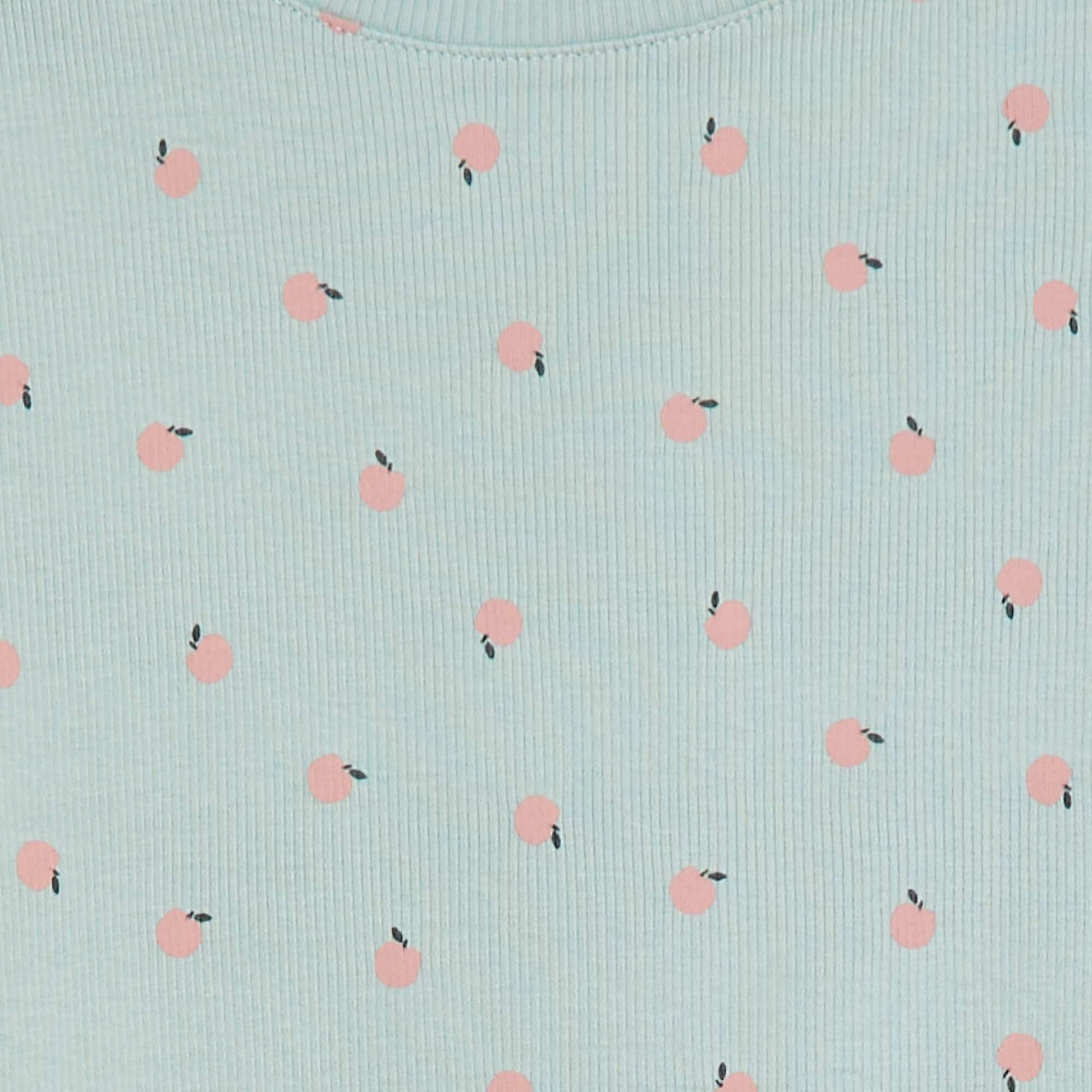 T-shirt côtelé avec bords ondulés et motifs VERT