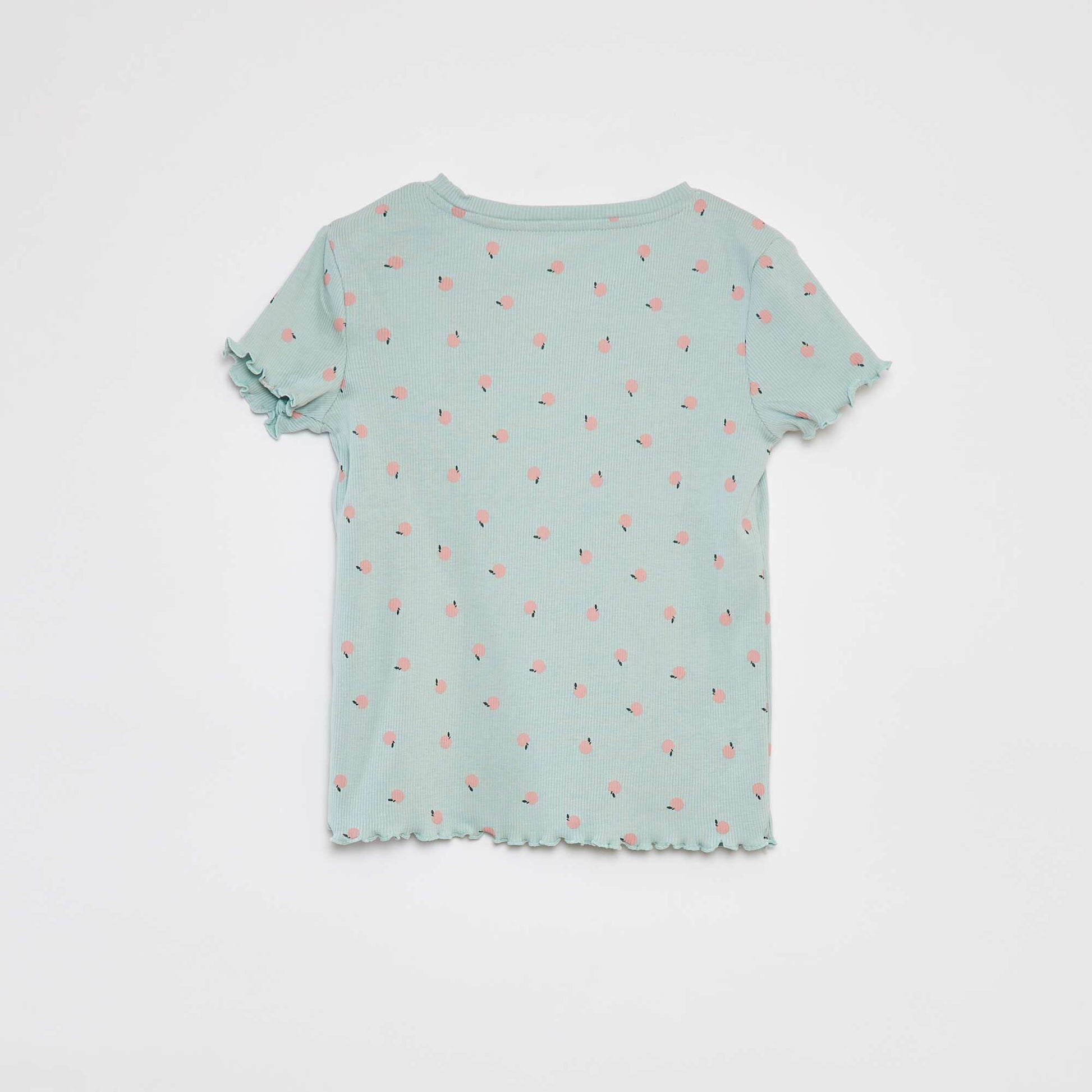 T-shirt côtelé avec bords ondulés et motifs VERT