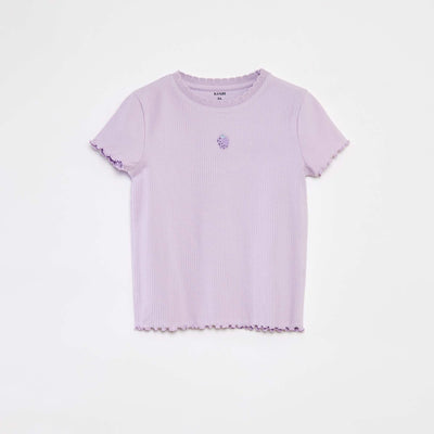T-shirt côtelé à manches courtes et bords ondulés VIOLET