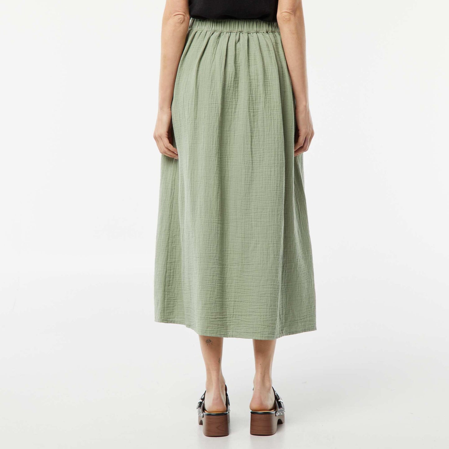 Jupe midi en gaze de coton VERT
