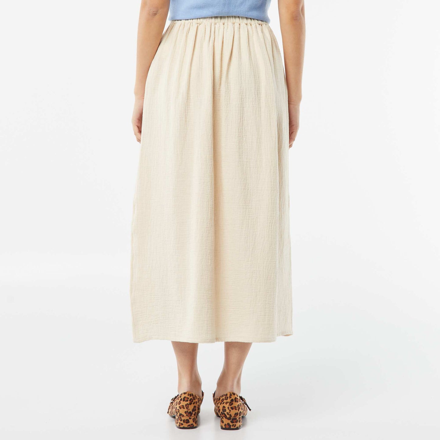 Jupe midi en gaze de coton ECRU