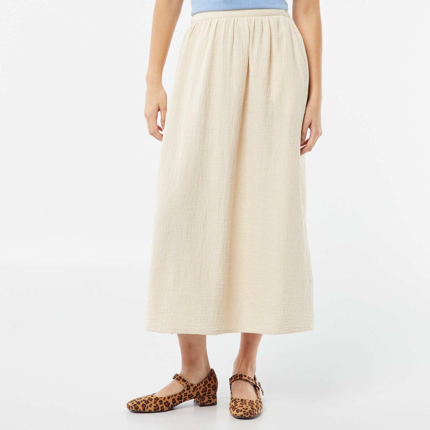 Jupe midi en gaze de coton ECRU