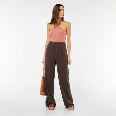 Pantalon large en lin mélangé MARRON