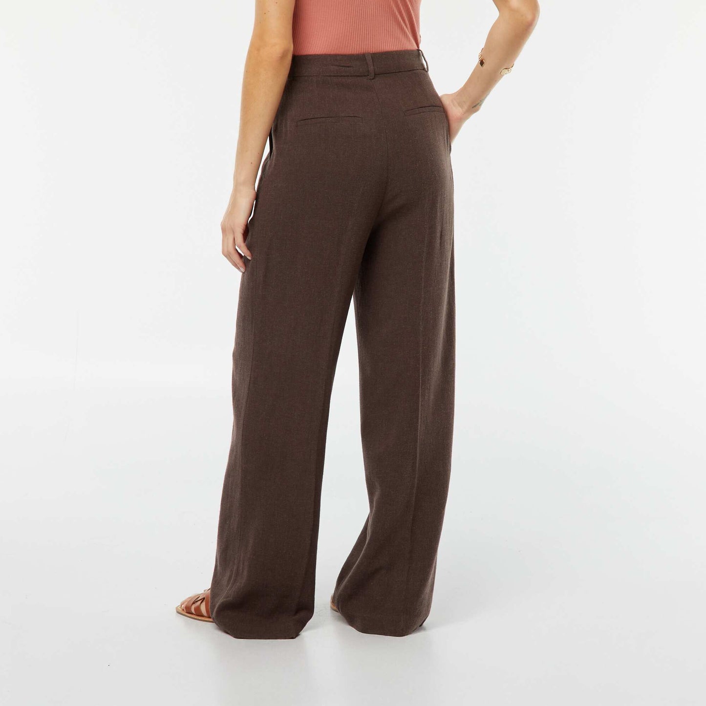 Pantalon large en lin mélangé MARRON