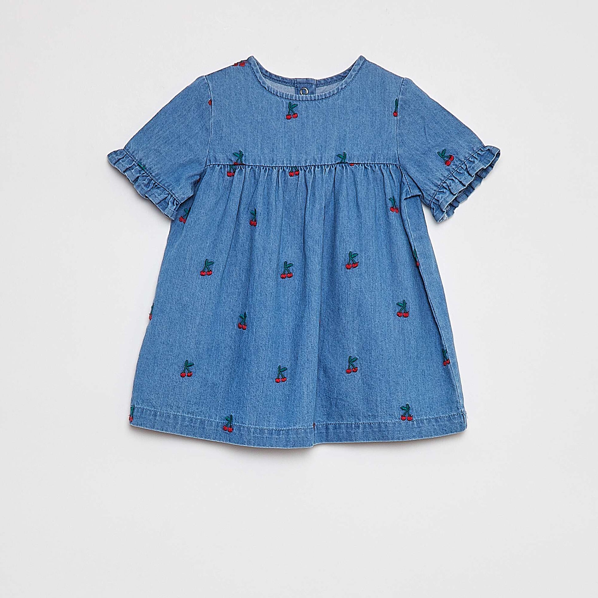 Robe en jean brodée 'cerises' BLEU