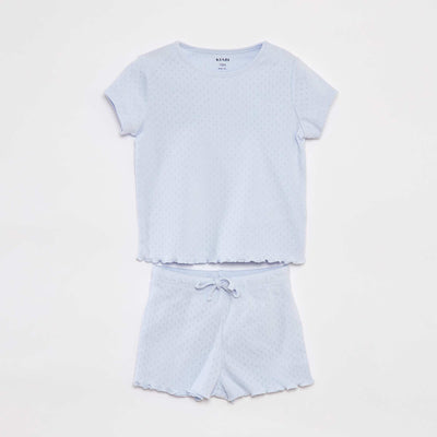 Pyjama en pointelle t-shirt + short - 2 pièces BLEU