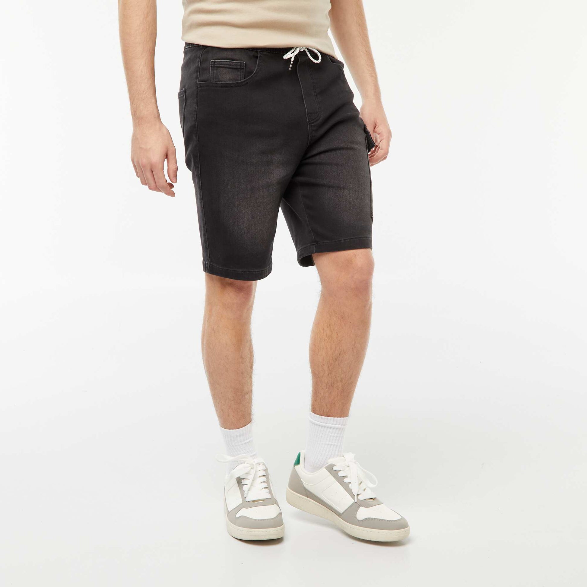 Bermuda en denim multi-poches NOIR
