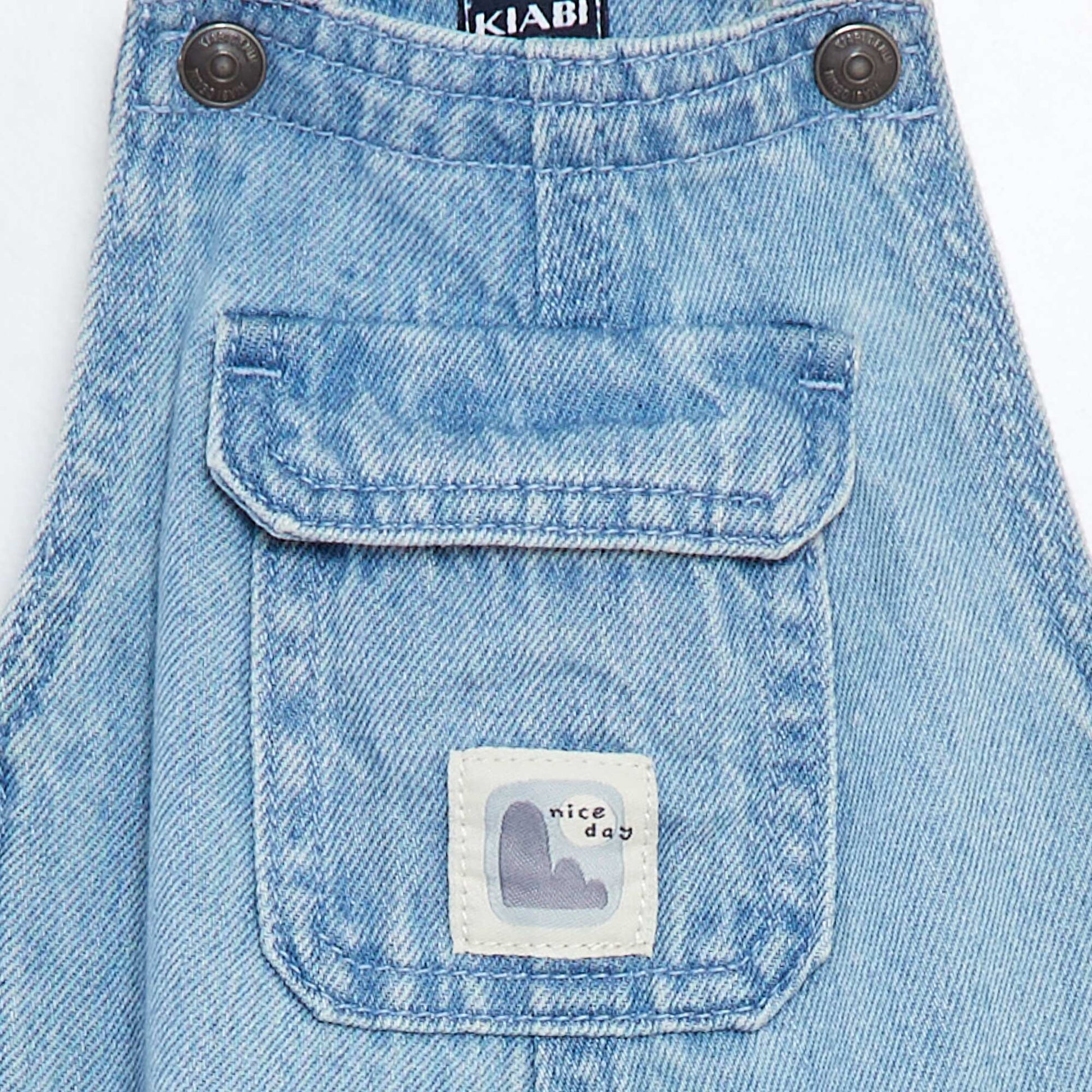 Salopette denim avec poche à rabat à la poitrine BLEU
