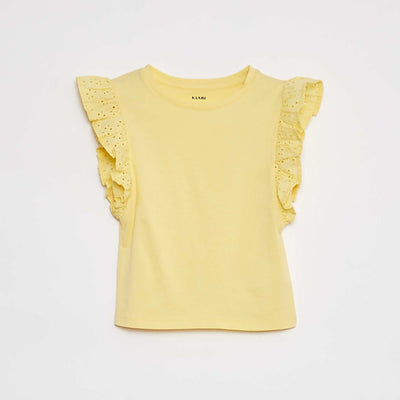 T-shirt en voile de coton avec broderie anglaise JAUNE