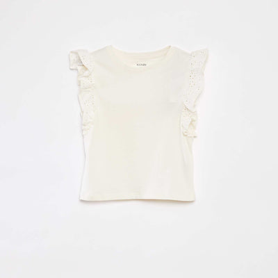 T-shirt en voile de coton avec broderie anglaise ECRU