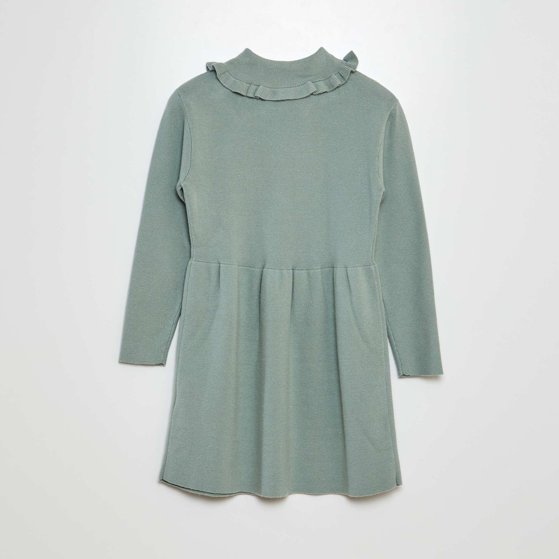 Robe pull en maille tricot col volanté Vert