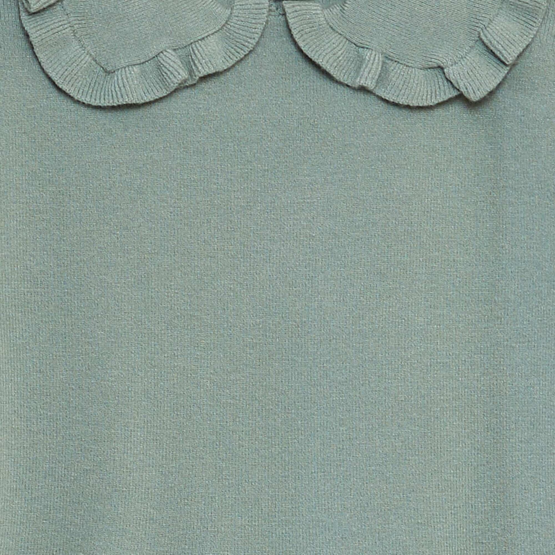 Robe pull en maille tricot col volanté Vert