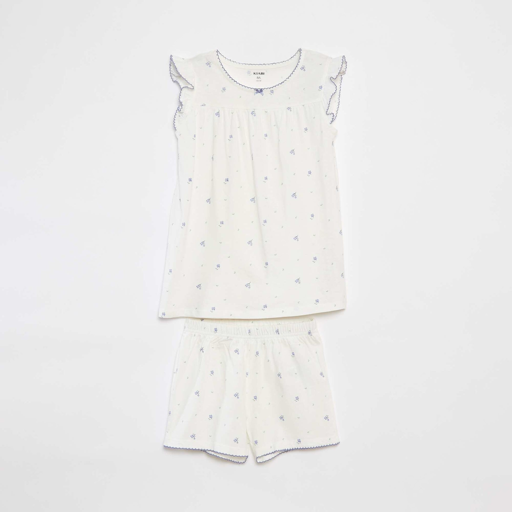 Pyjama court t-shirt volanté + short - 2 pièces BLANC