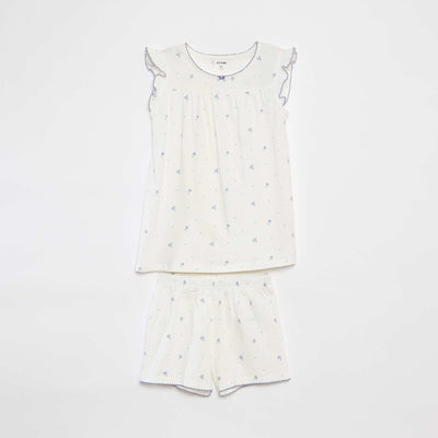 Pyjama court t-shirt volanté + short - 2 pièces BLANC