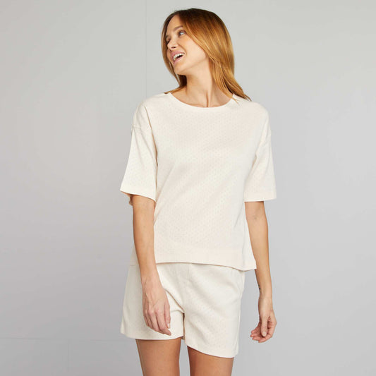 Ensemble pyjama t-shirt + short en maille pointelle - 2 pièces BEIGE