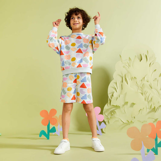 Short imprimé en molleton fin - Graphik Edition BLANC