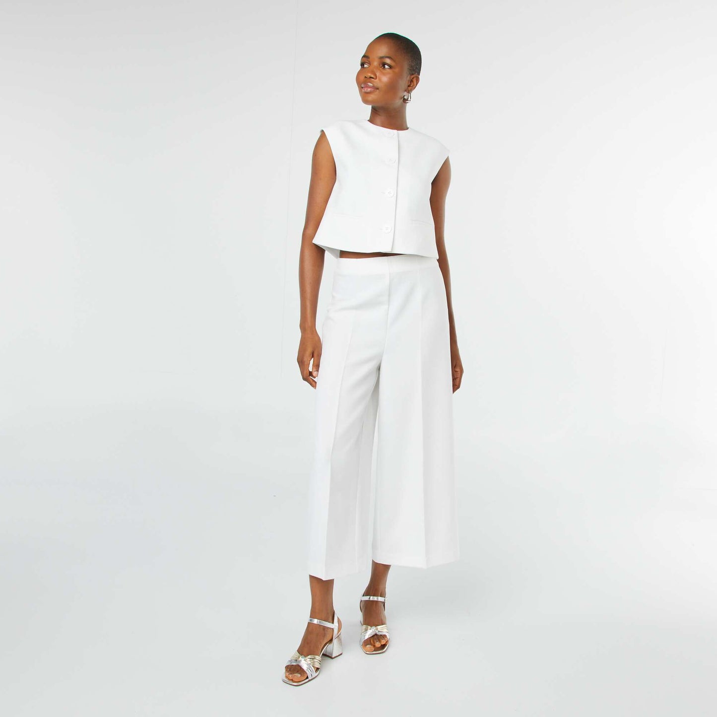 Pantalon cropped évasé BLANC