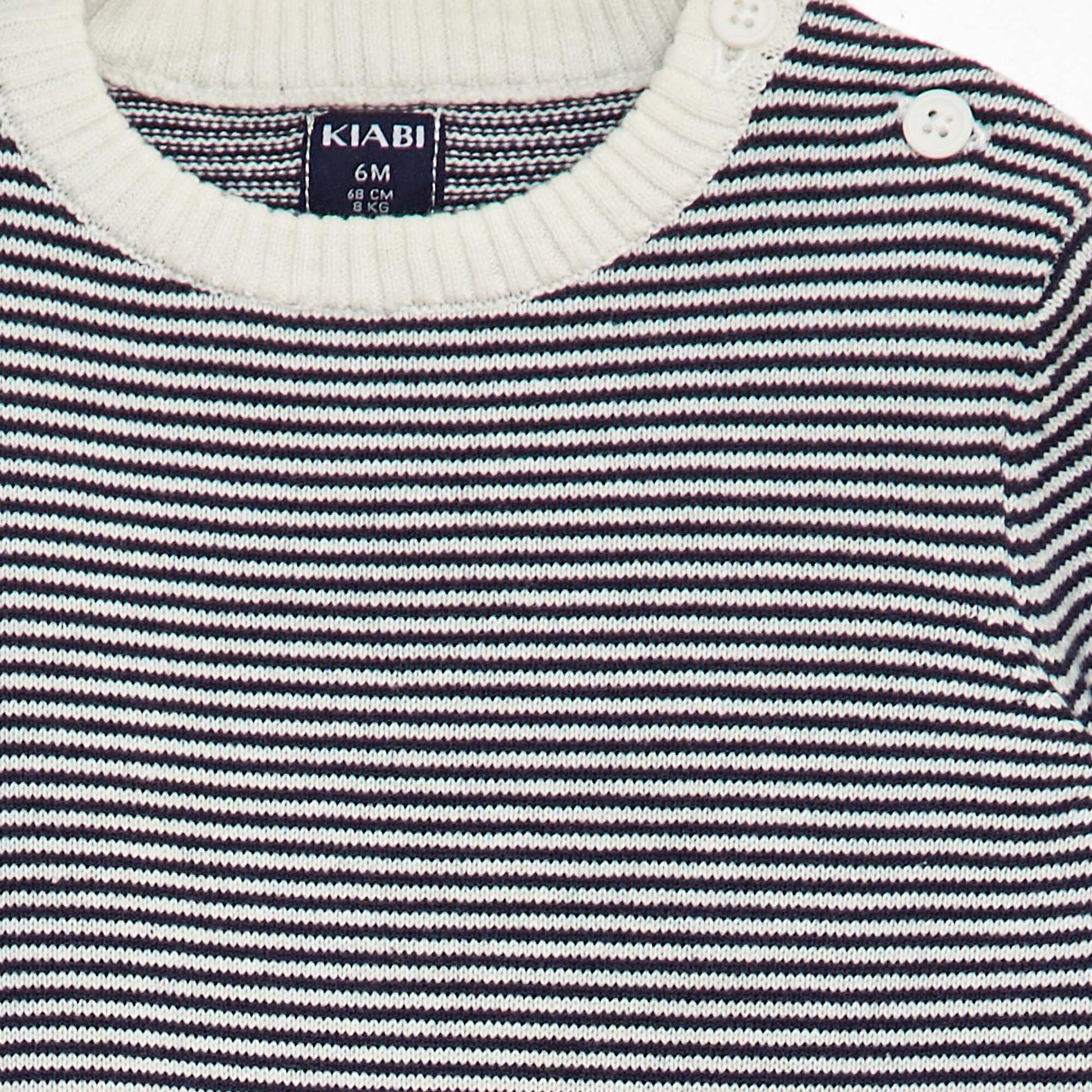 Pull rayé à col rond BLANC