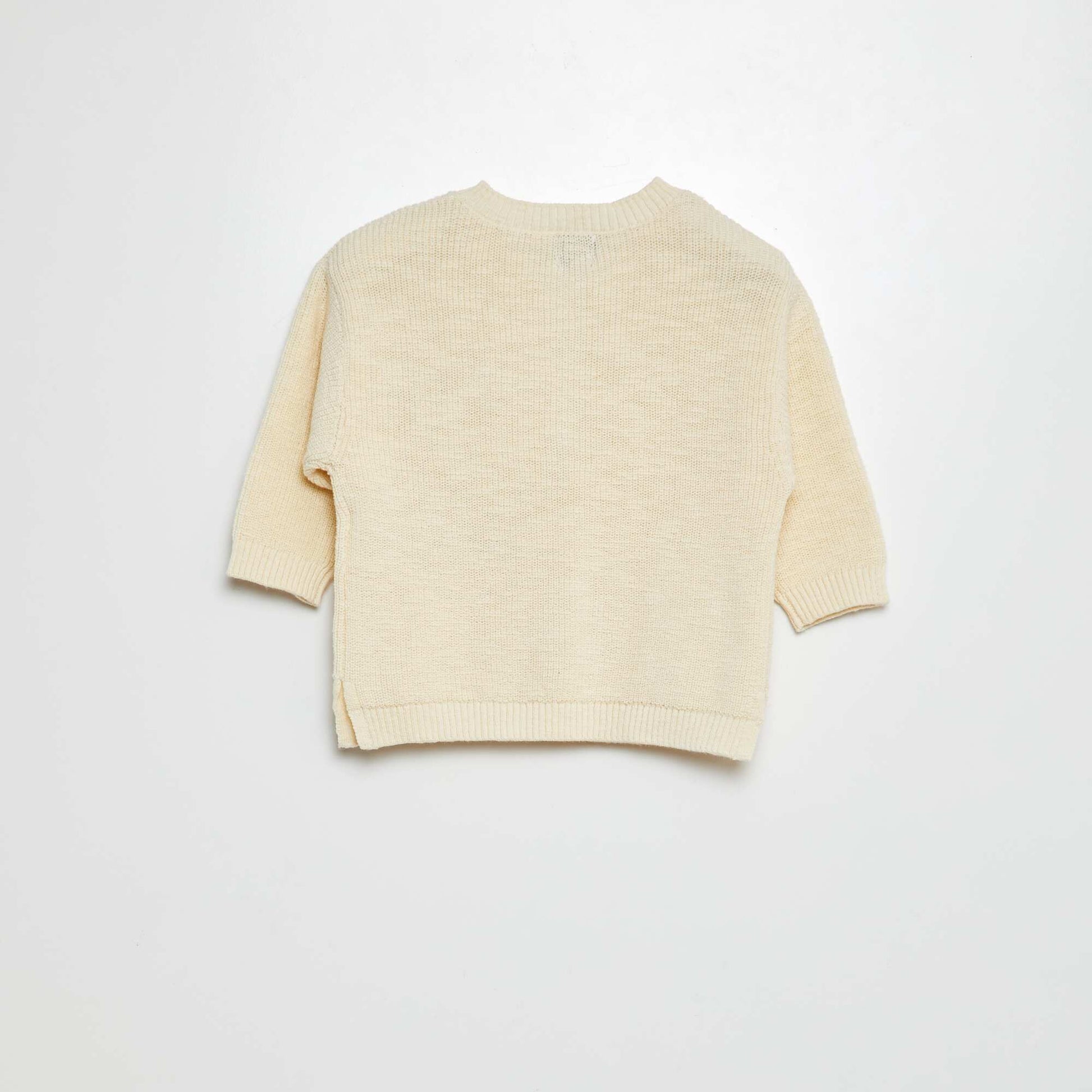 Pull en maille tricot à col tunisien BLANC