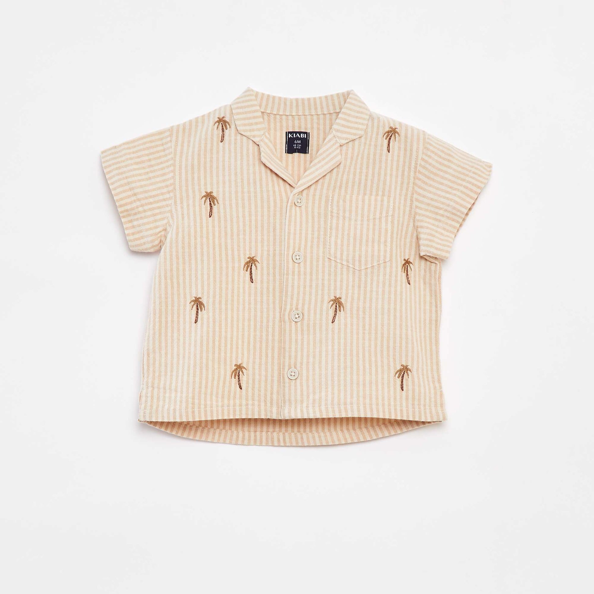 Chemise brodée à manches courtes BEIGE