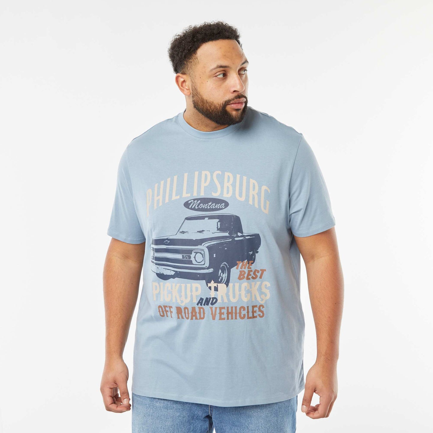 T-shirt en maille jersey imprimé avec manches courtes BLEU