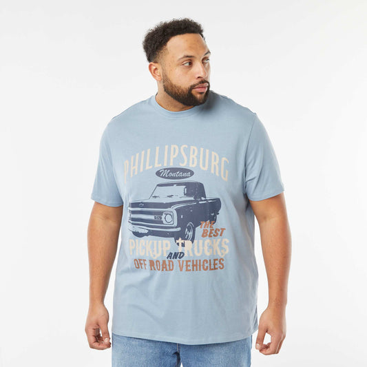 T-shirt en maille jersey imprimé avec manches courtes BLEU