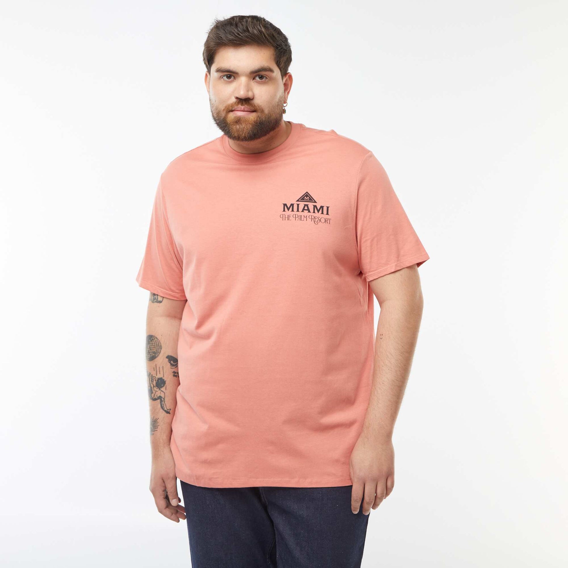 T-shirt en maille jersey imprimé avec manches courtes ORANGE