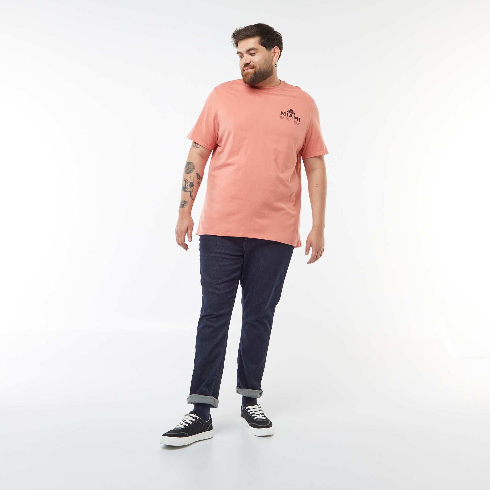 T-shirt en maille jersey imprimé avec manches courtes ORANGE