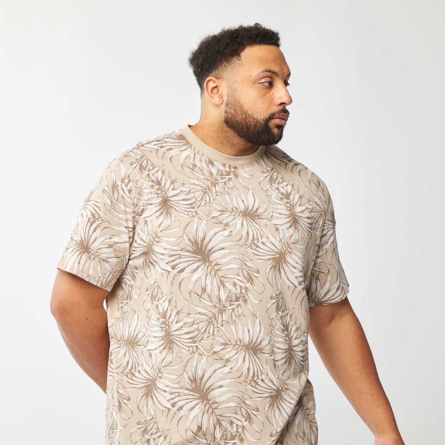 T-shirt en maille jersey imprimé avec manches courtes BEIGE