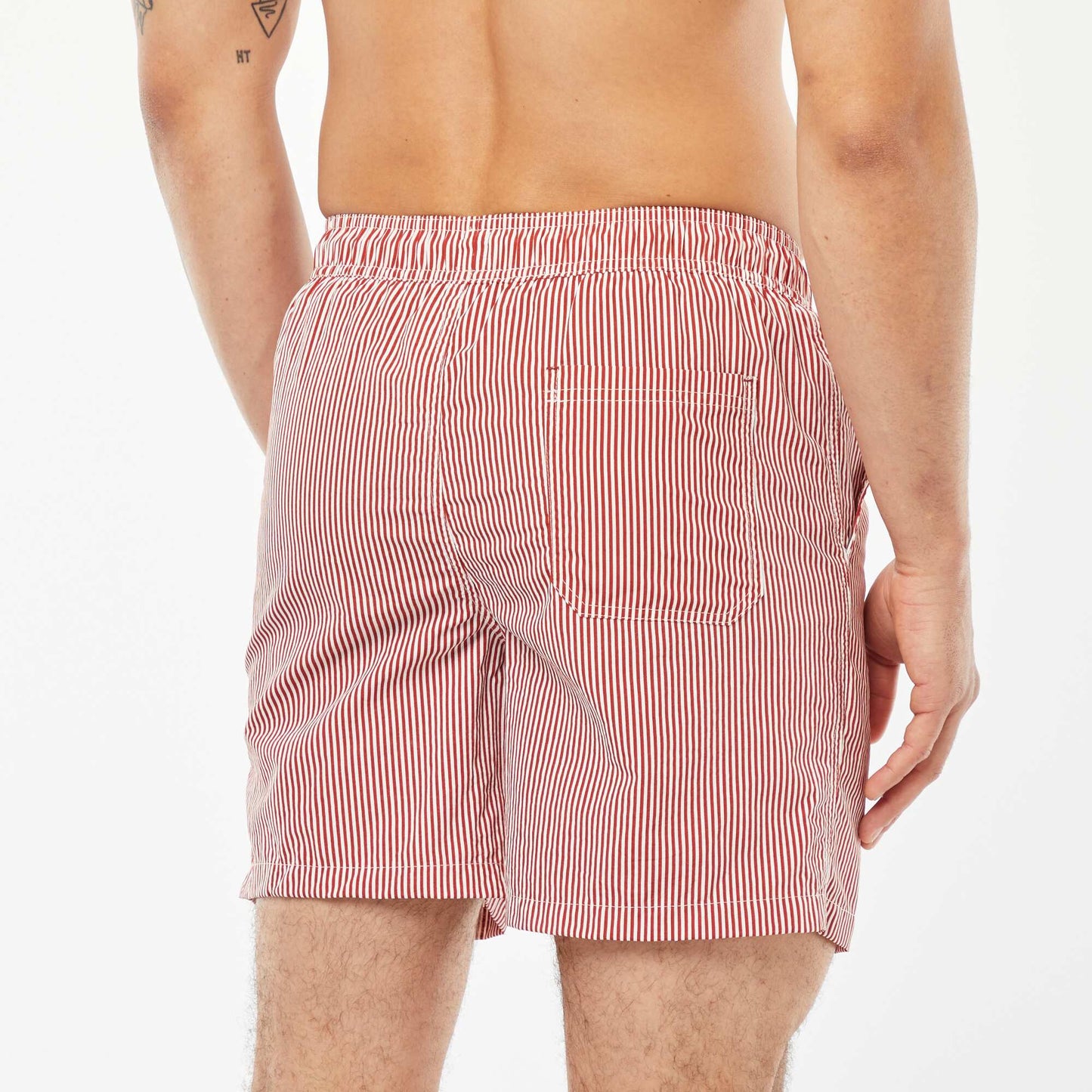 Short de bain à rayures ROUGE