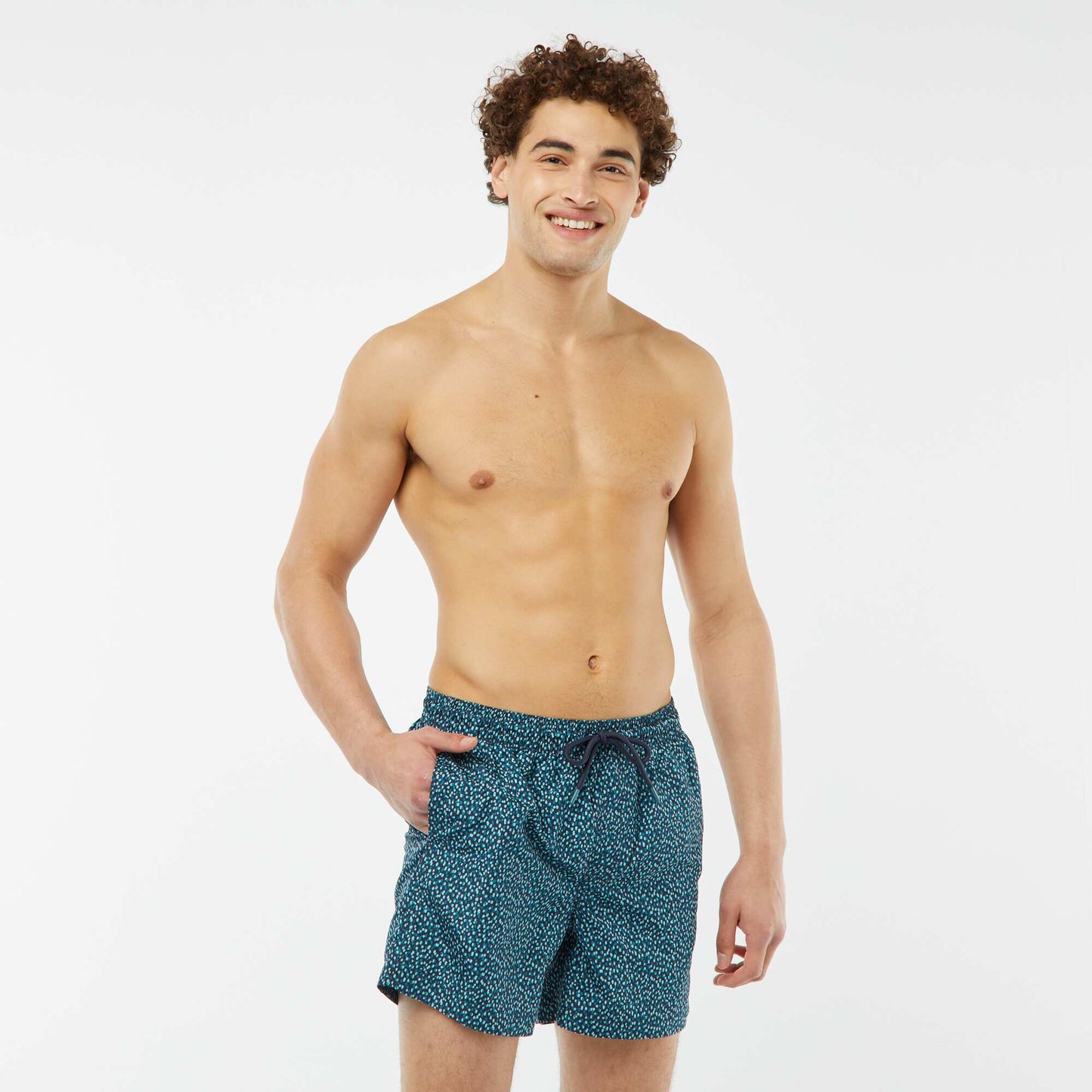 Short de bain imprimé fantaisie BLEU CANARD