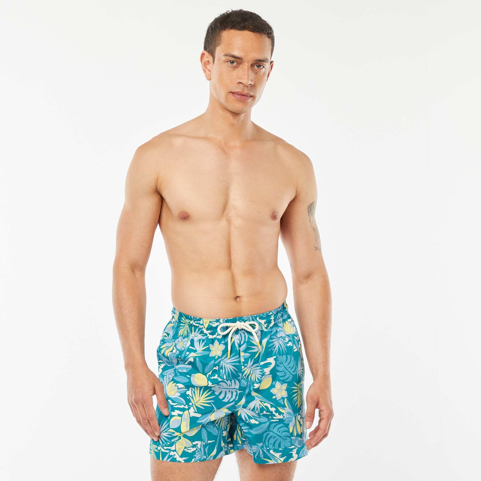 Short de bain imprimé fantaisie VERT FEUILLAGE