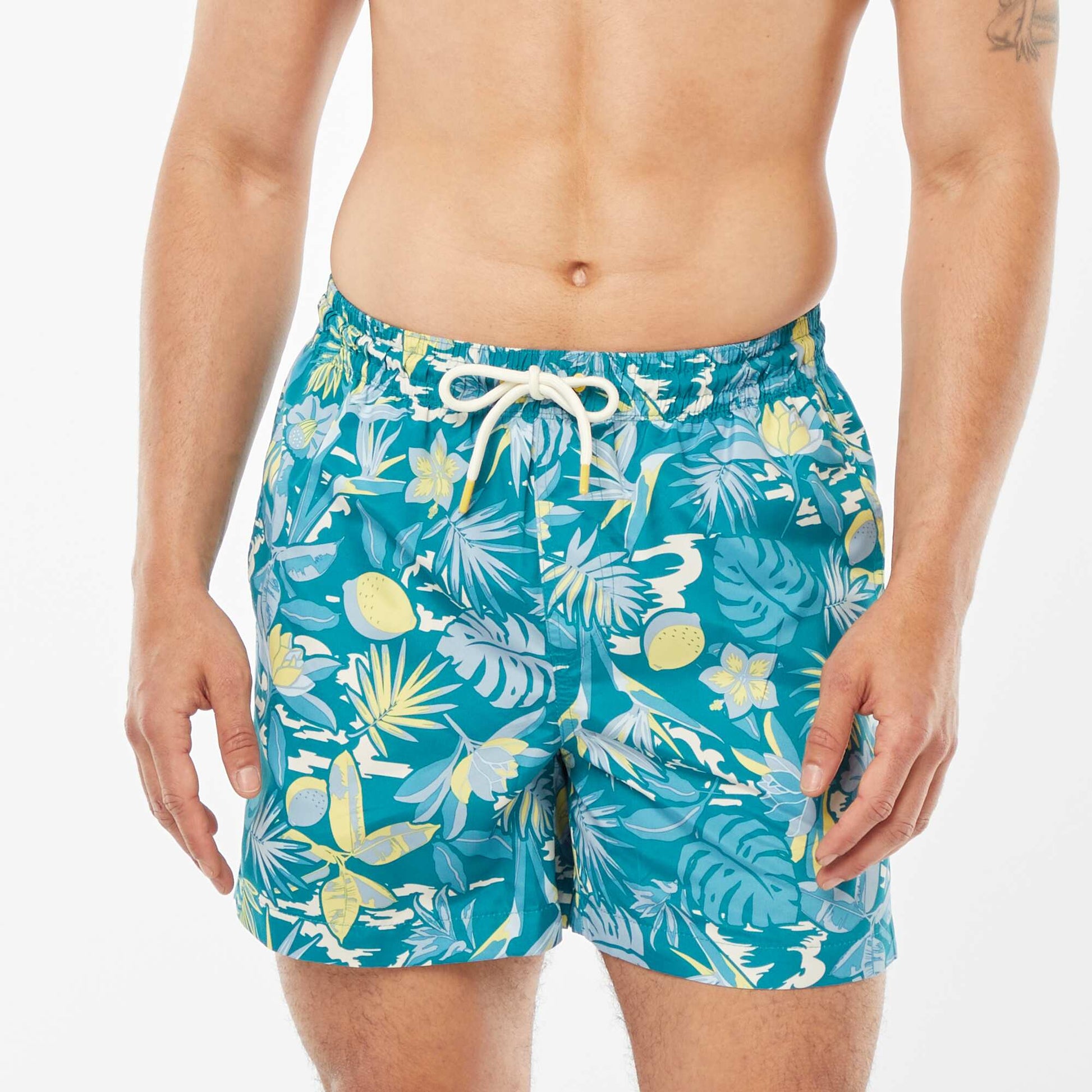 Short de bain imprimé fantaisie VERT FEUILLAGE
